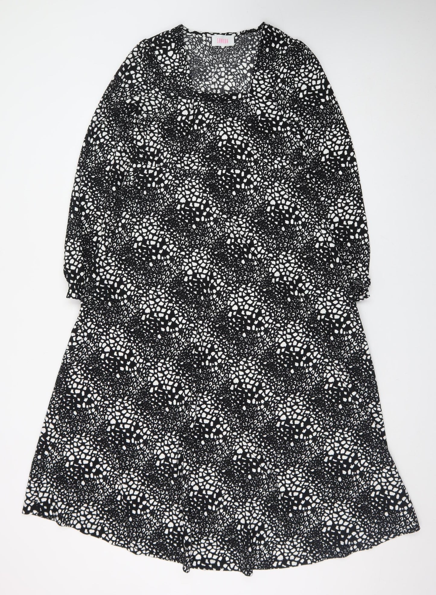 Savida Women Black Midi A-Line Dress Size 10 Long Sleeve