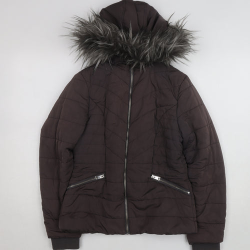 New Look 915 Girls Brown Faux Fur Hooded Puffer Jacket Age 12-13 Years