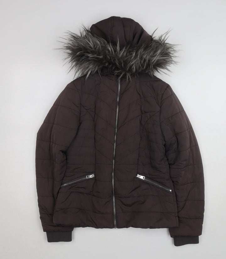 New Look 915 Girls Brown Faux Fur Hooded Puffer Jacket Age 12-13 Years