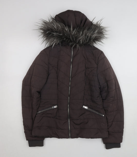 New Look 915 Girls Brown Faux Fur Hooded Puffer Jacket Age 12-13 Years