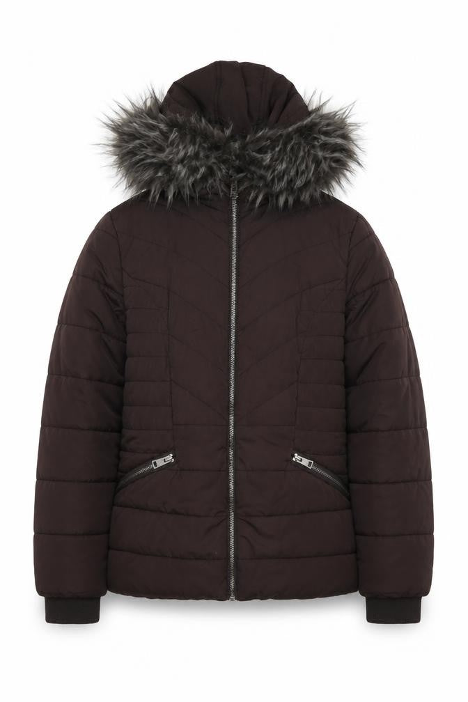 New Look 915 Girls Brown Faux Fur Hooded Puffer Jacket Age 12-13 Years