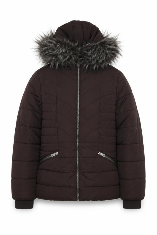 New Look 915 Girls Brown Faux Fur Hooded Puffer Jacket Age 12-13 Years