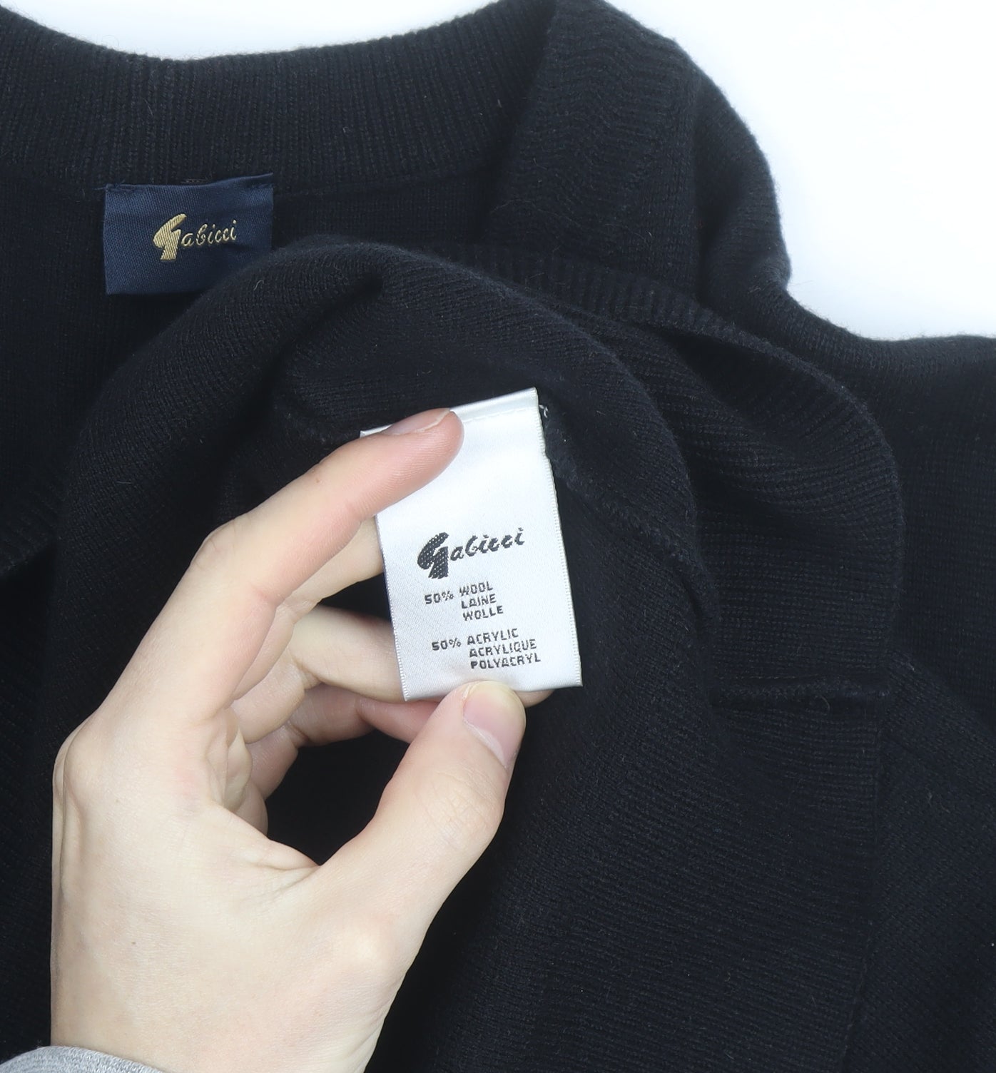 Gabicci Men’s Black Wool Blend V-Neck Pullover Jumper L