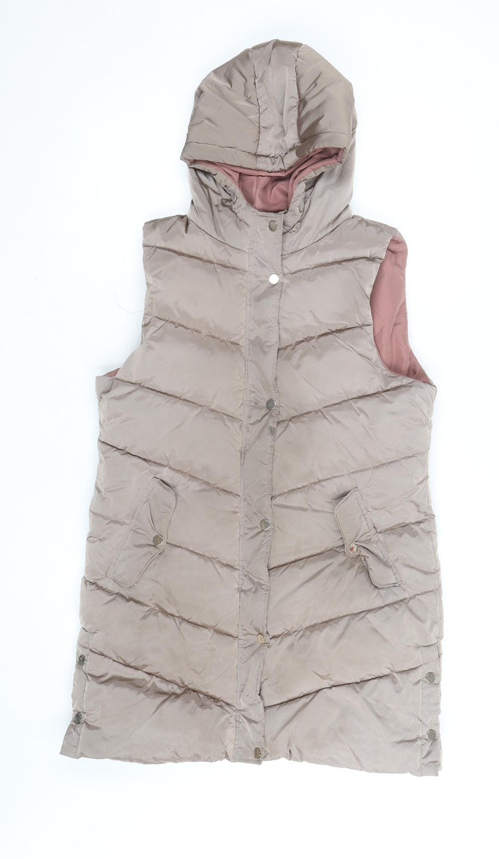 Next Teens Beige Hooded Puffer Waistcoat 12 Years Polyester