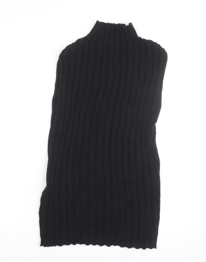 Nobody’s Child Women’s Black Ribbed Mock Neck Sleeveless Cotton Top Size 16