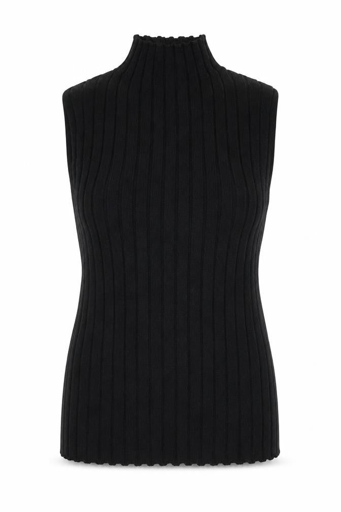 Nobody’s Child Women’s Black Ribbed Mock Neck Sleeveless Cotton Top Size 16