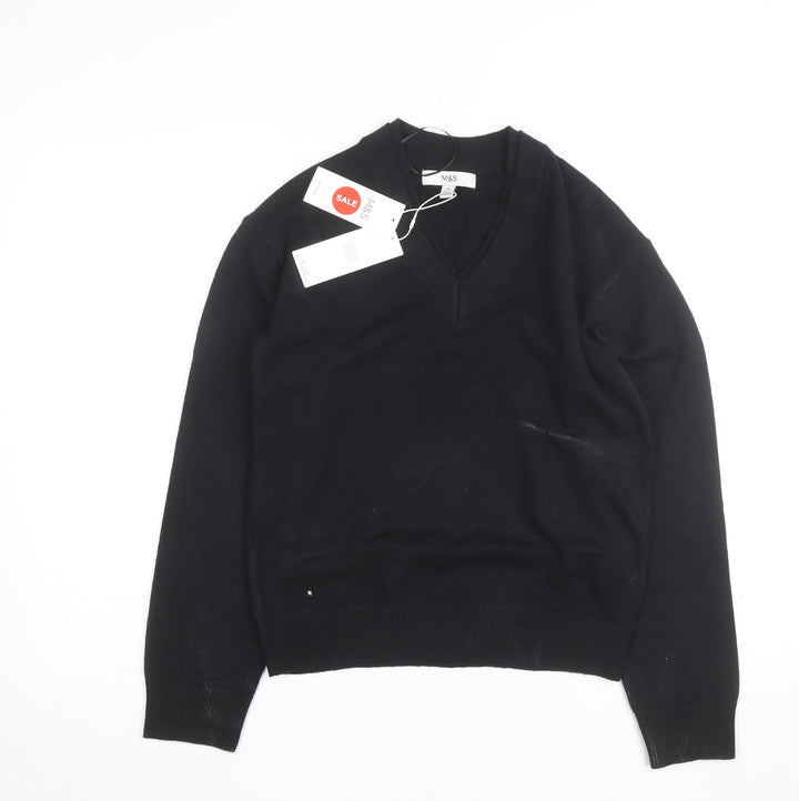 Marks and Spencer Men's Black V-Neck Pullover Jumper XS