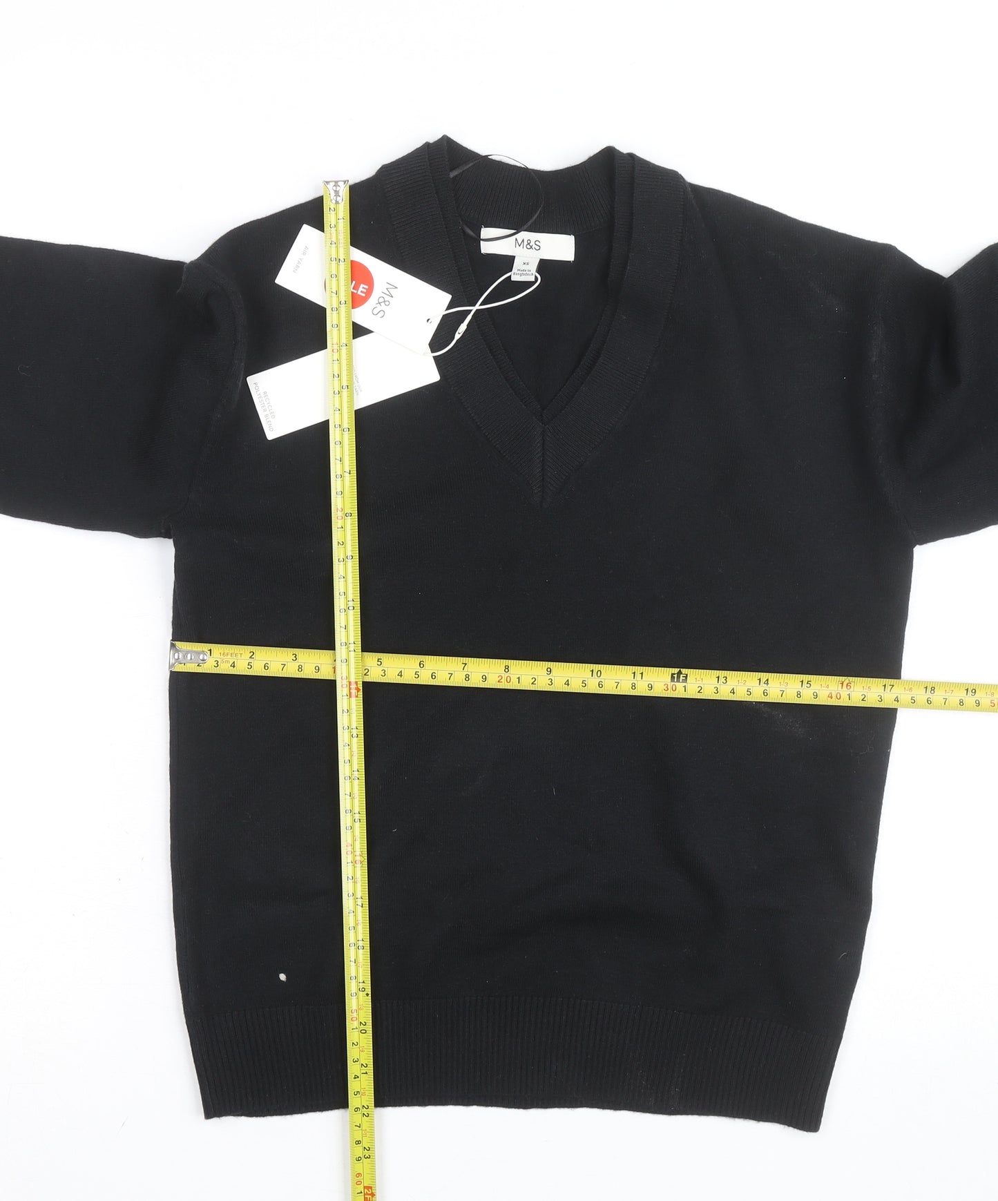 Marks and Spencer Men's Black V-Neck Pullover Jumper XS