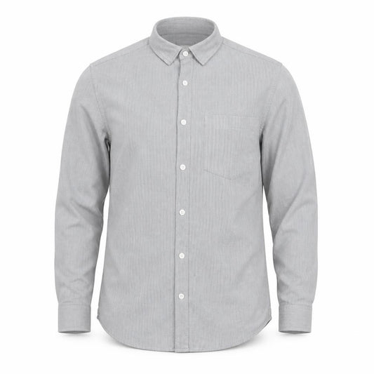 Front view of River Island Men's Grey Herringbone Cotton Long Sleeve Button-Up Shirt M