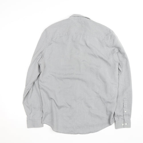 River Island Men's Grey Herringbone Cotton Long Sleeve Button-Up Shirt M