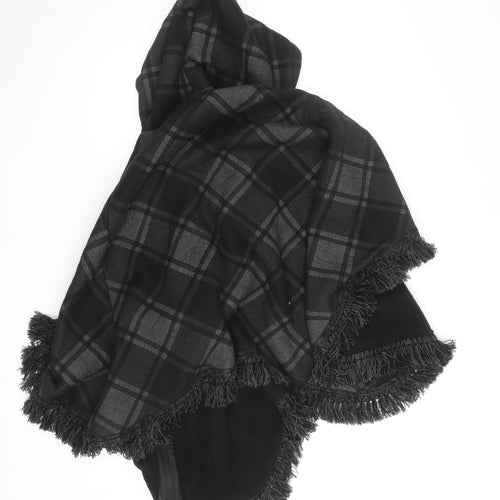Feminine Women's Black Check Hooded Cape Poncho L