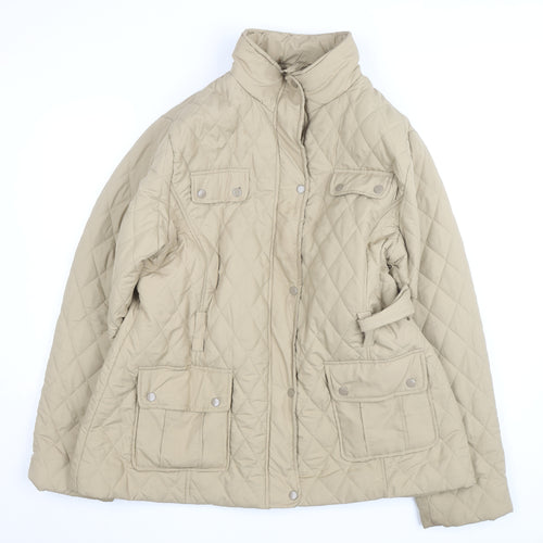 tg Women’s Beige Quilted Mid-Length Belted Jacket Size 22