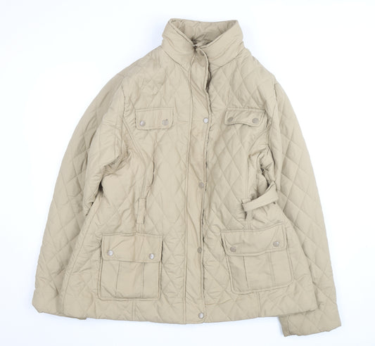 tg Women’s Beige Quilted Mid-Length Belted Jacket Size 22