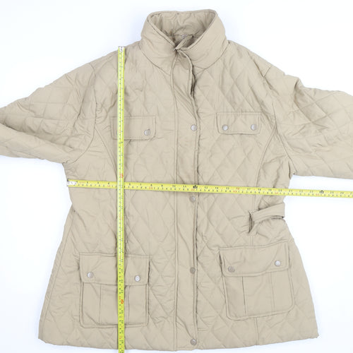 tg Women’s Beige Quilted Mid-Length Belted Jacket Size 22