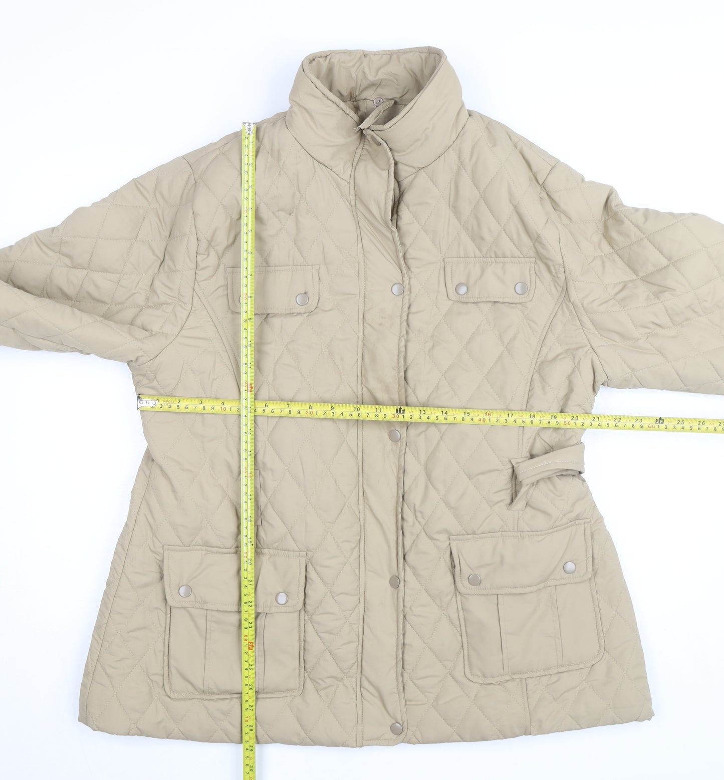 tg Women’s Beige Quilted Mid-Length Belted Jacket Size 22