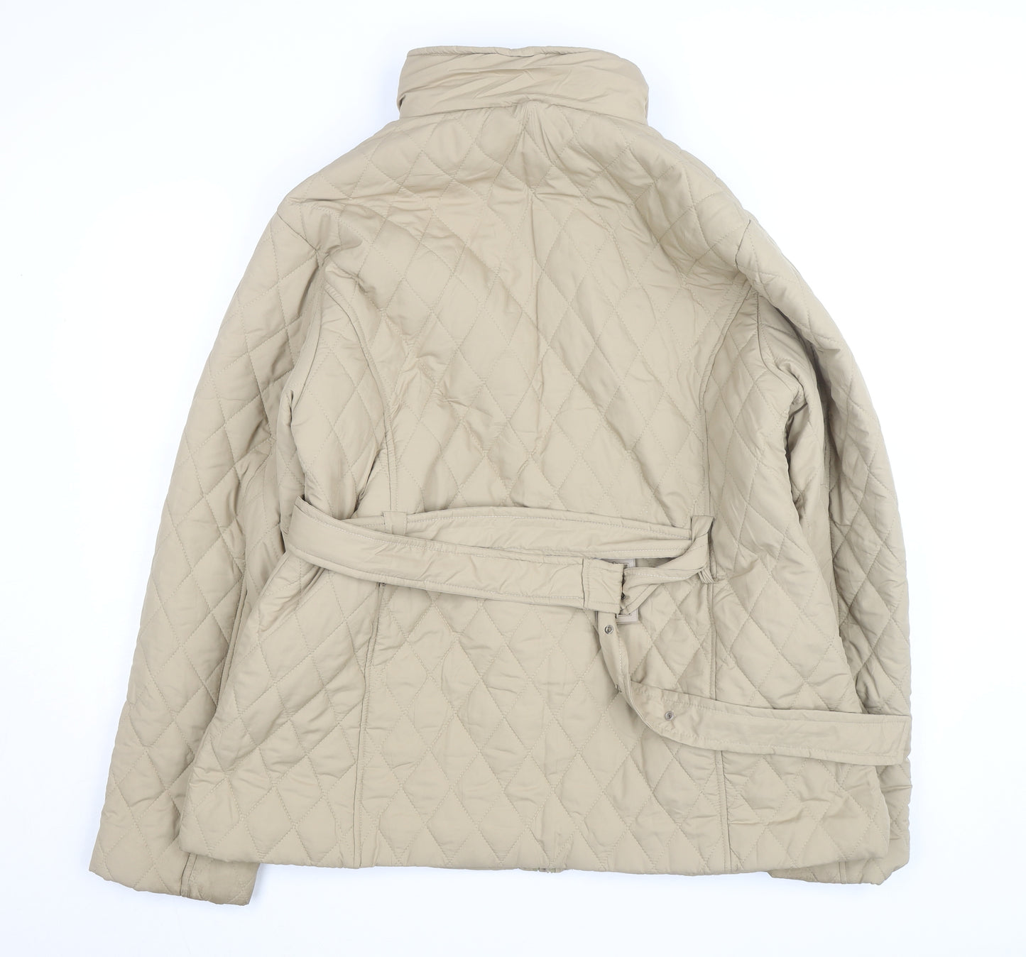 tg Women’s Beige Quilted Mid-Length Belted Jacket Size 22