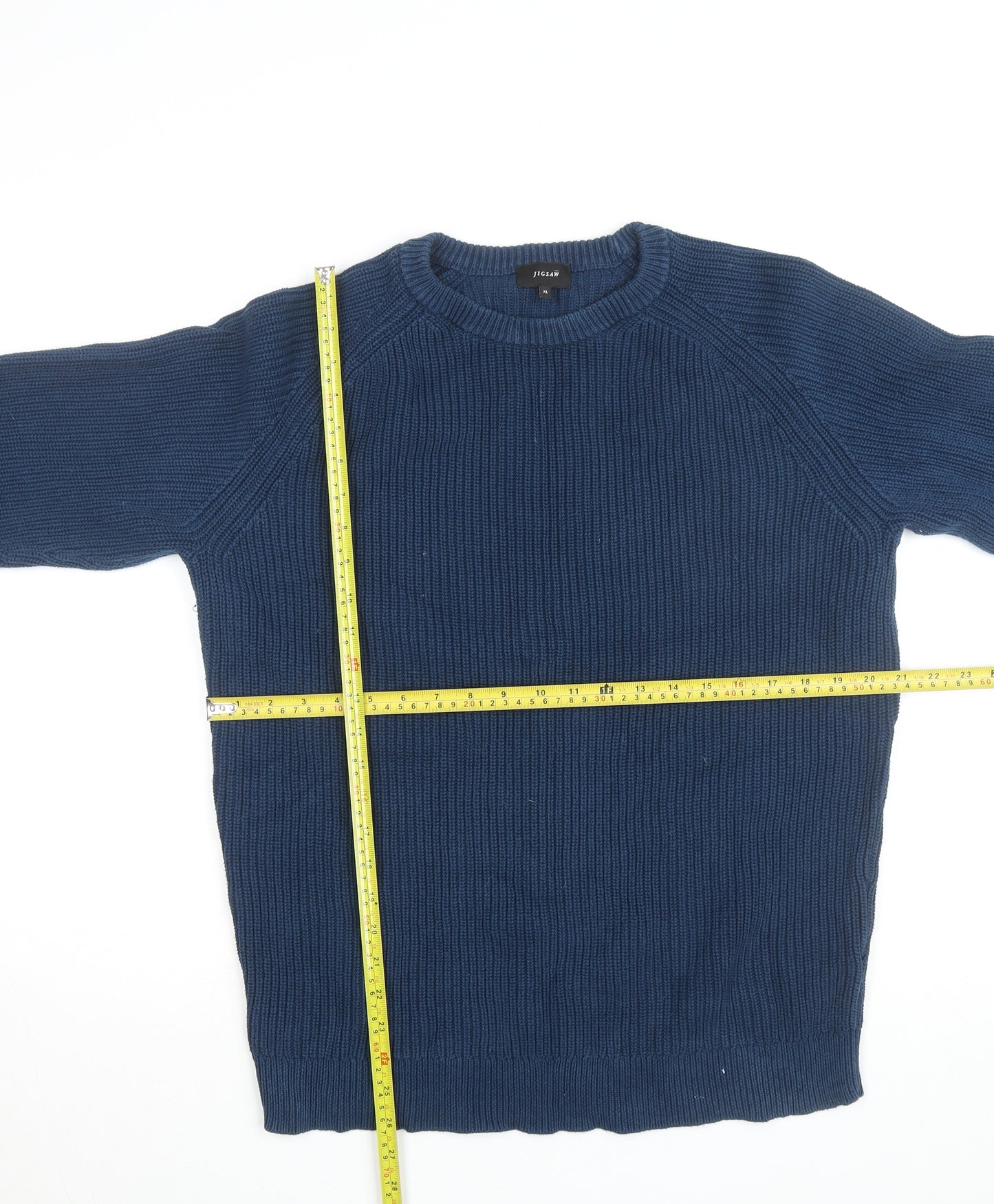 Jigsaw Men's Blue Cotton Crew Neck Chunky Knit Jumper XL