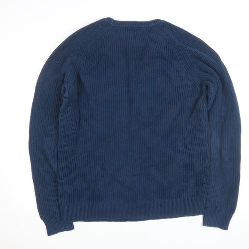 Jigsaw Men's Blue Cotton Crew Neck Chunky Knit Jumper XL