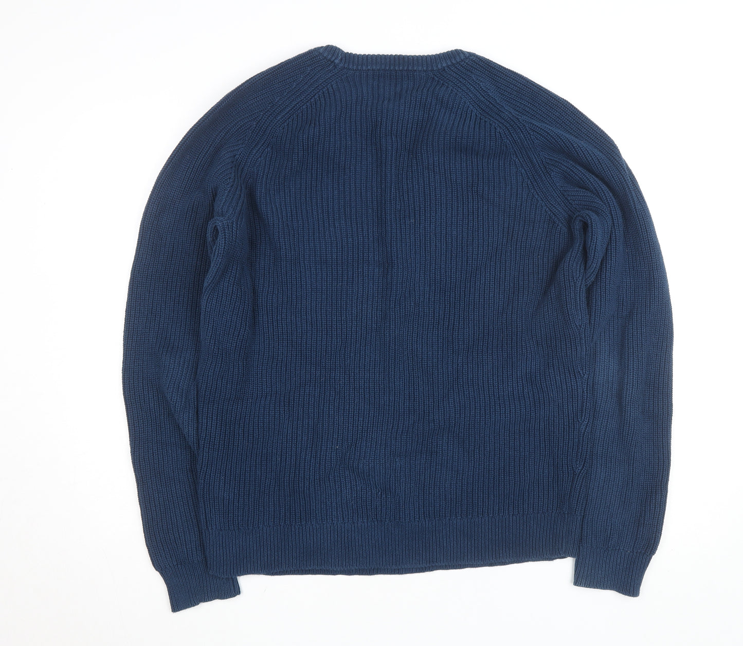 Jigsaw Men's Blue Cotton Crew Neck Chunky Knit Jumper XL