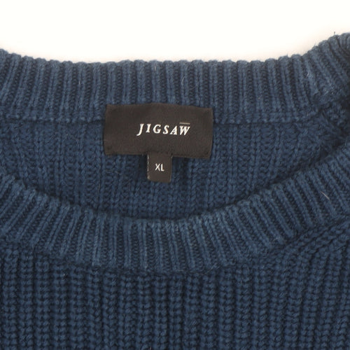 Jigsaw Men's Blue Cotton Crew Neck Chunky Knit Jumper XL