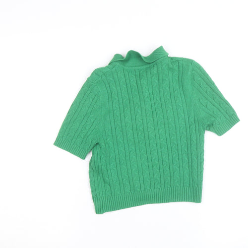 Pull & Bear Women Green Collared Cable-Knit Short Sleeve Jumper Size 8