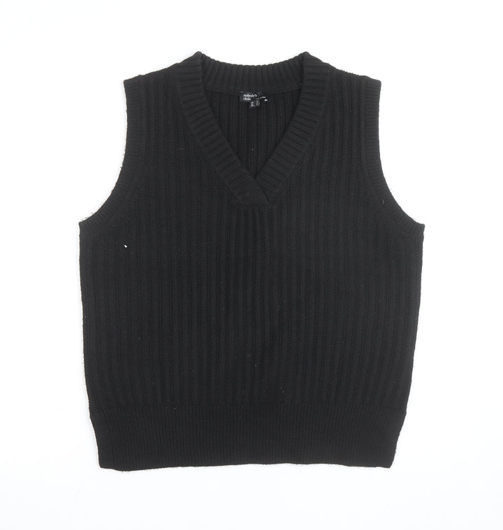 Nobody's Child Women's Black V-Neck Ribbed Knit Sleeveless Vest Jumper Size S