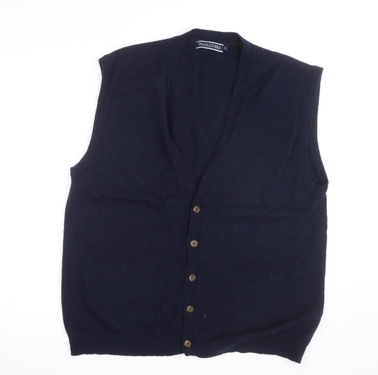 Woolovers Men's Blue Wool Sleeveless Cardigan Vest XL