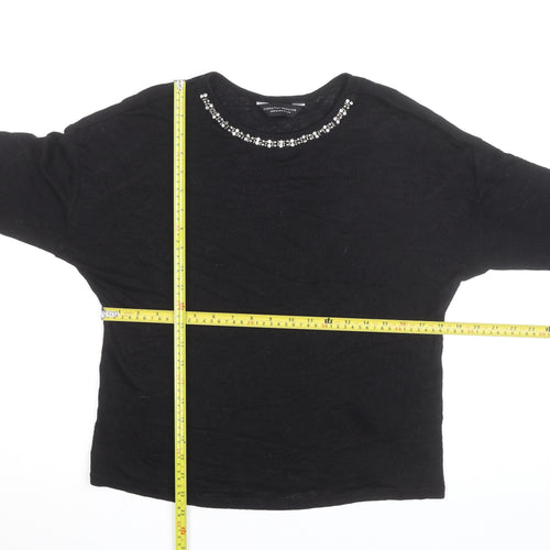 Dorothy Perkins Women's Black Beaded 3/4 Sleeve Knit Blouse Size 14