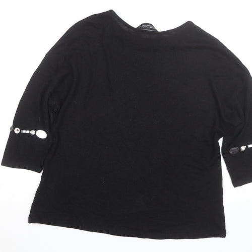 Dorothy Perkins Women's Black Beaded 3/4 Sleeve Knit Blouse Size 14