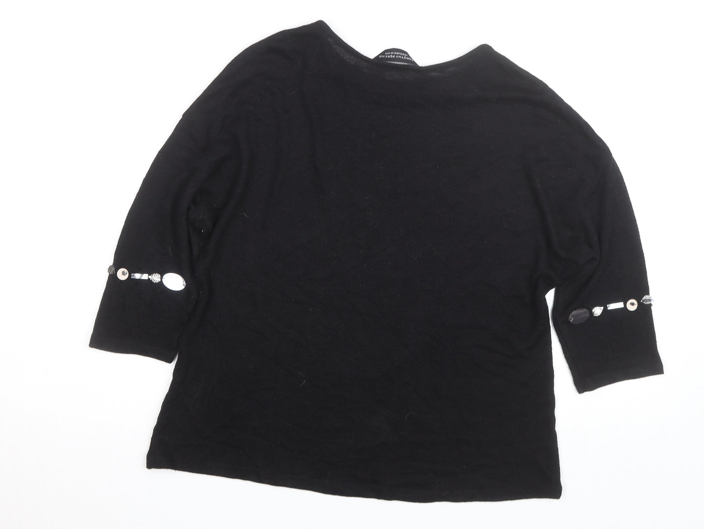 Dorothy Perkins Women's Black Beaded 3/4 Sleeve Knit Blouse Size 14