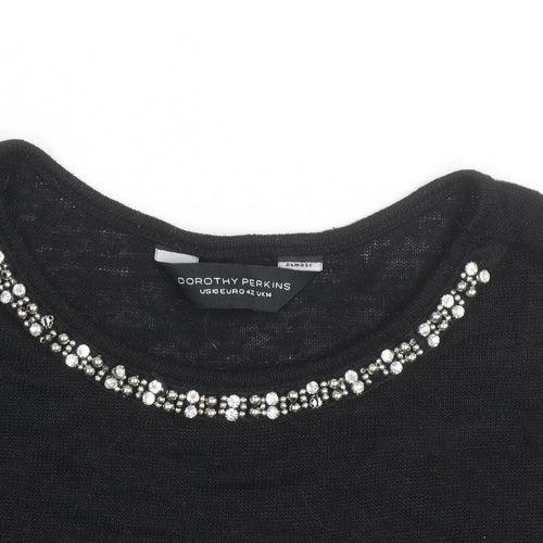Dorothy Perkins Women's Black Beaded 3/4 Sleeve Knit Blouse Size 14