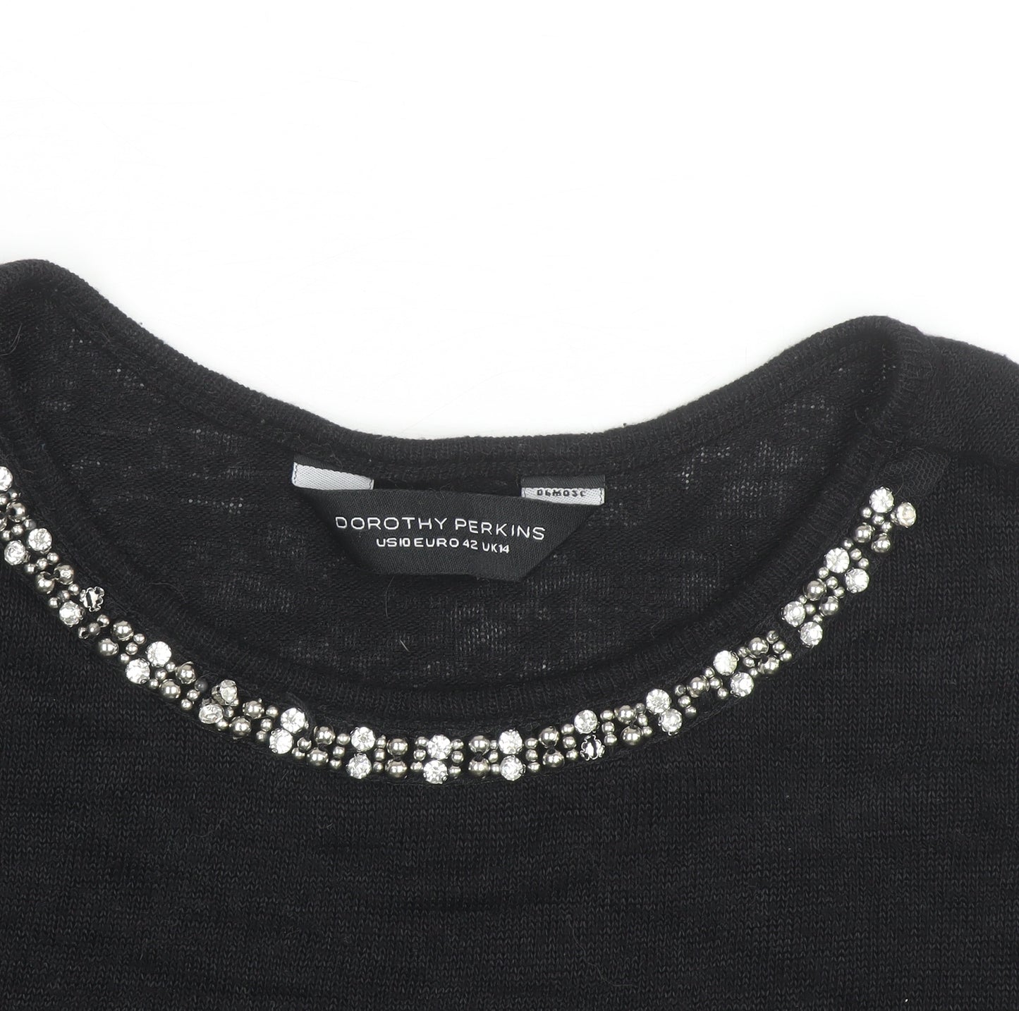 Dorothy Perkins Women's Black Beaded 3/4 Sleeve Knit Blouse Size 14