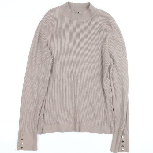 New Look Women's Beige Mock Neck Ribbed Long Sleeve Jumper Size 22