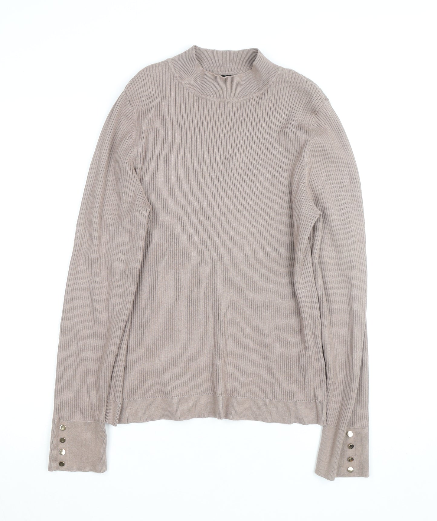 New Look Women's Beige Mock Neck Ribbed Long Sleeve Jumper Size 22
