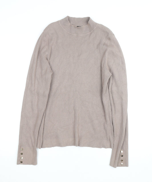 New Look Women's Beige Mock Neck Ribbed Long Sleeve Jumper Size 22