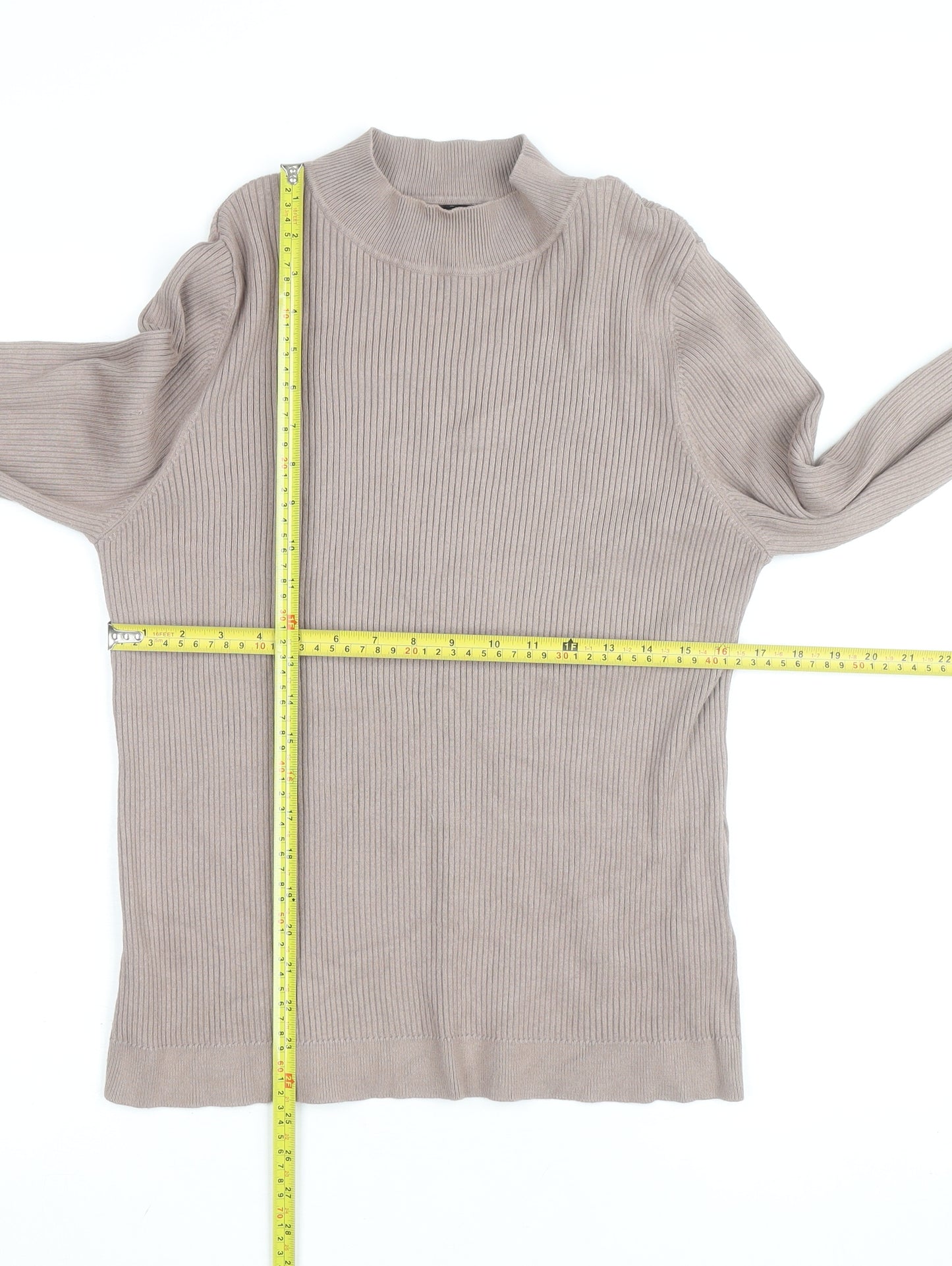New Look Women's Beige Mock Neck Ribbed Long Sleeve Jumper Size 22