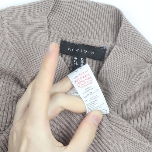 New Look Women's Beige Mock Neck Ribbed Long Sleeve Jumper Size 22