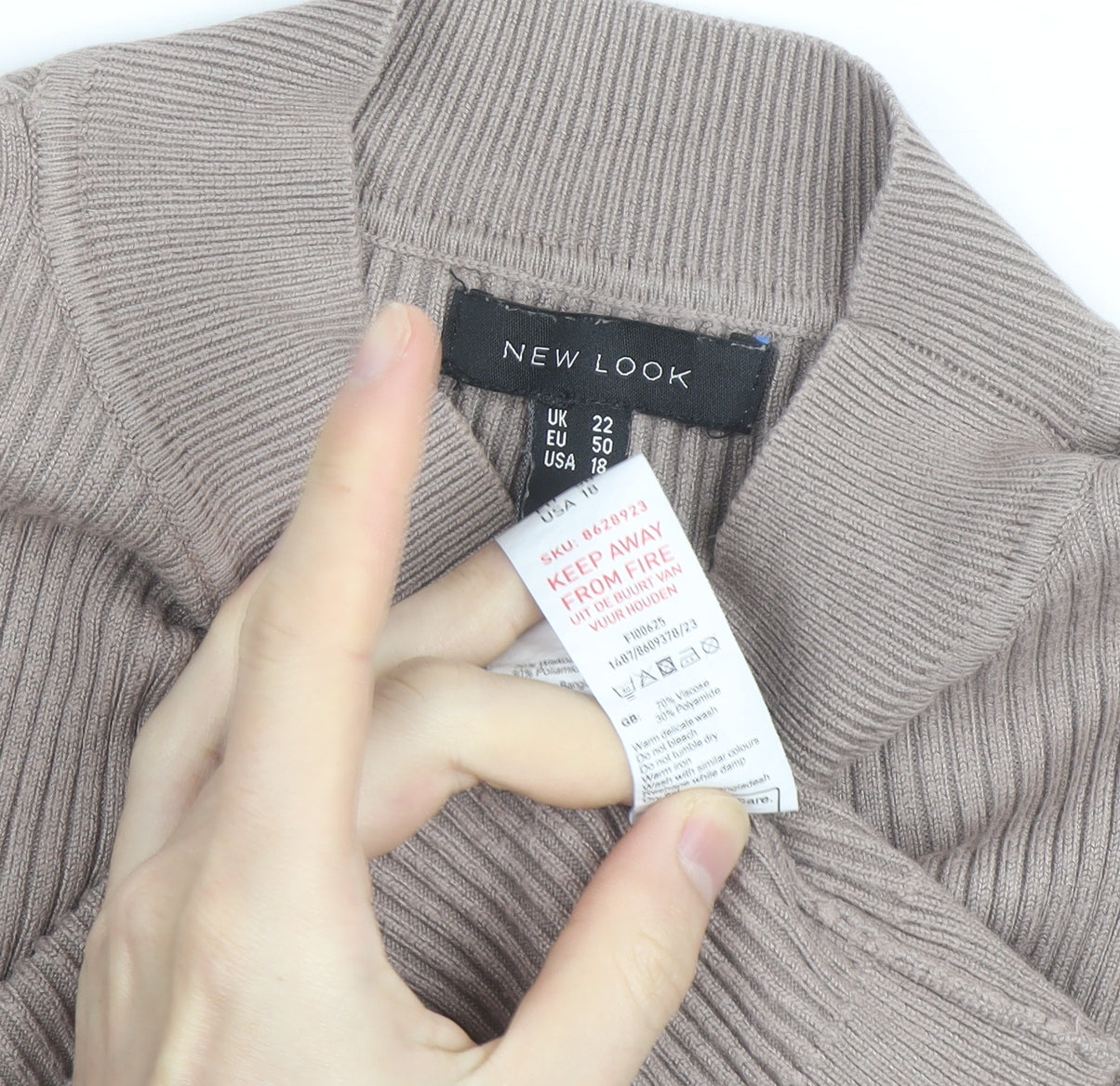 New Look Women's Beige Mock Neck Ribbed Long Sleeve Jumper Size 22