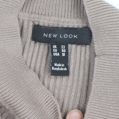 New Look Women's Beige Mock Neck Ribbed Long Sleeve Jumper Size 22
