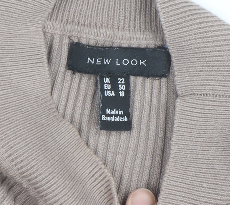 New Look Women's Beige Mock Neck Ribbed Long Sleeve Jumper Size 22