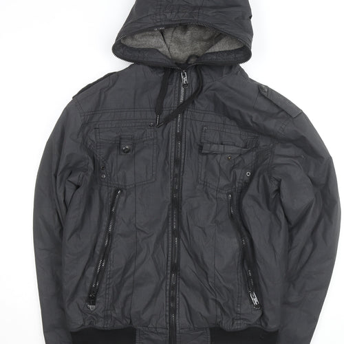 SIOUX Men's Black Hooded Biker Jacket Size M Cotton Blend Casual