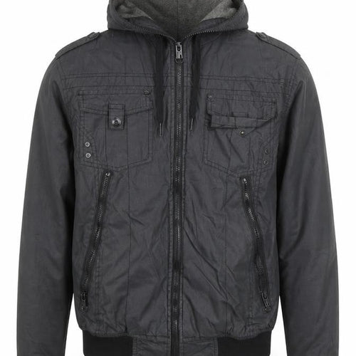 SIOUX Men's Black Hooded Biker Jacket Size M Cotton Blend Casual