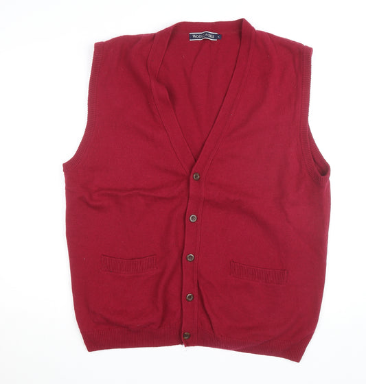 WoolOvers Men's Red Wool Sleeveless Cardigan Vest XL