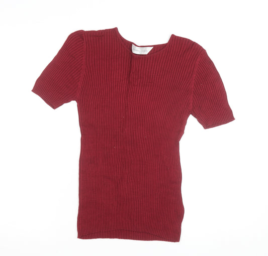 Marks and Spencer Women Red Silk Ribbed Short Sleeve Top M