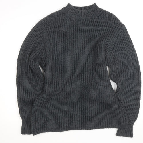 Zara Women Grey Mock Neck Waffle Knit Belted Jumper Size 12