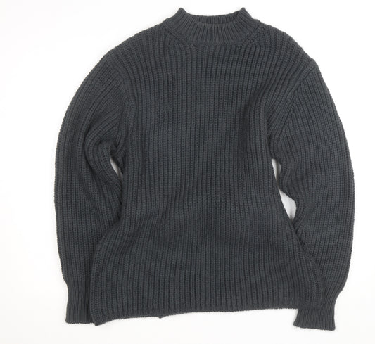 Zara Women Grey Mock Neck Waffle Knit Belted Jumper Size 12