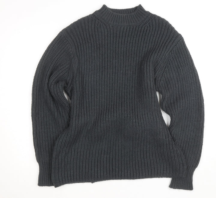 Zara Women Grey Mock Neck Waffle Knit Belted Jumper Size 12