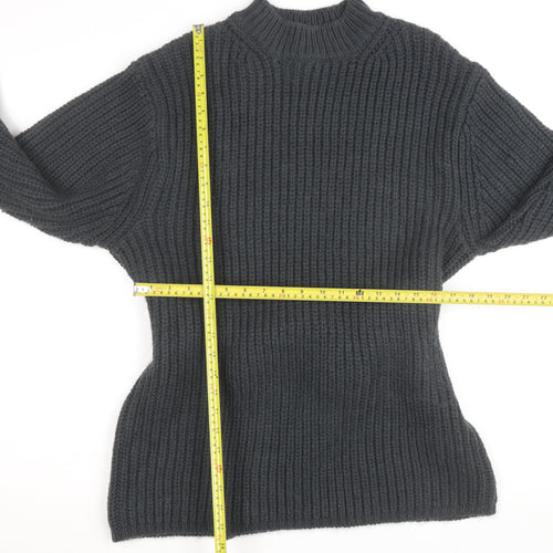 Zara Women Grey Mock Neck Waffle Knit Belted Jumper Size 12
