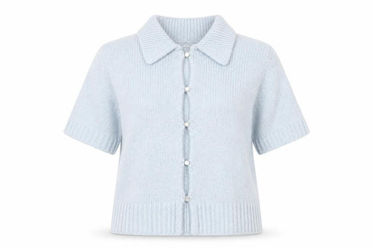 Front view of Abercrombie & Fitch Women's Blue Collared Knit Cardigan M