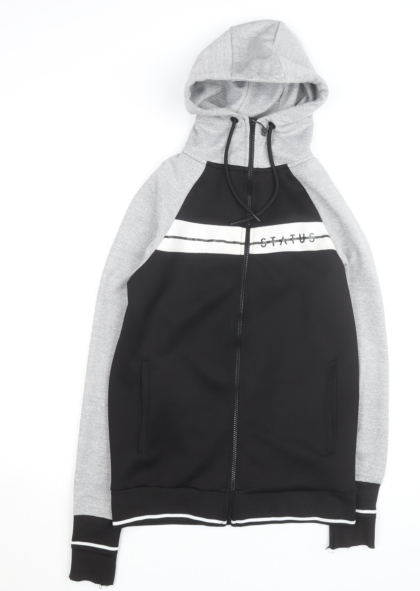 Status London Men's Black Grey Full Zip Hoodie XS